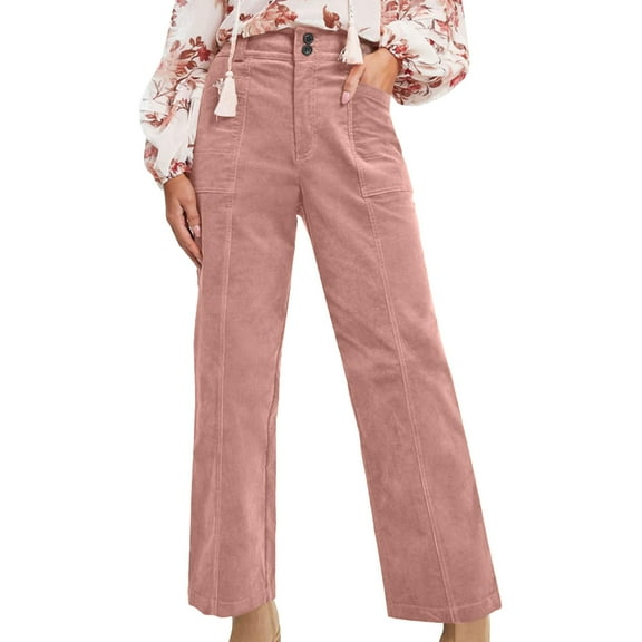 Agkizg Women's Winter Fleece Lined Pants,Women's Pants Winter Casual Straight Leg Elastic Waist Corduroy With Pockets Warm Comfortable Daily Wear Pants For Cold Days