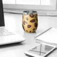 thumbnail image 3 of 12oz Stemless Wine Tumblers Yellow and Brown Of Leopard Print Vacuum Insulated Stainless Steel Travel Tumbler Cups Mug with Lid and Straw for Champaign,Cocktail,Beer with Cleaning Brush, 3 of 5