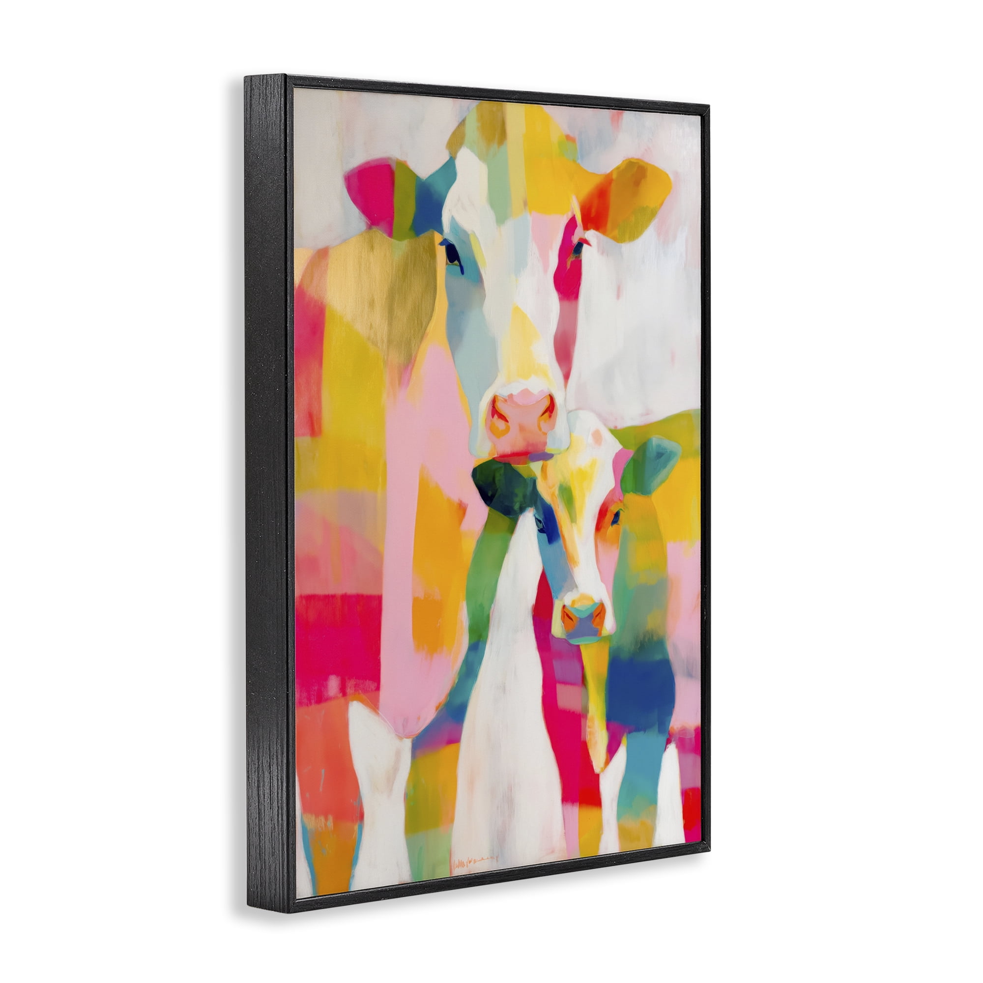 Stupell Industries Cow Family in Cubist Abstract Black Framed Giclee Art, design by Chromatic Storm Studio