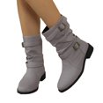 thumbnail image 5 of YOUYEDIAN Boots for Women Low Block Heel Versatile Mid Calf Comfy Fashion Double Buckle Deco Boots Outdoor Casual Round Toe Shoes, 5 of 5