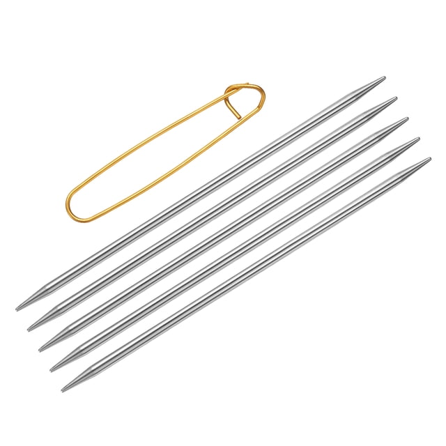 Uxcell 5Pcs Agujas de Tejer Tamaño US 7(4.5mm) Diámetro 6 Pulgadas Agujas de Acero Inoxidable de Punta Doble con Sujetador de Puntos