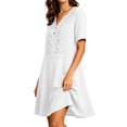 thumbnail image 5 of Bxsruta Women's Embroidered Short Sleeve V Neck Smock Dress Casual A Line Tunic with Pockets Cocktail Length Pull on Loose Fit for Summer Vacation Everyday Wear, 5 of 7