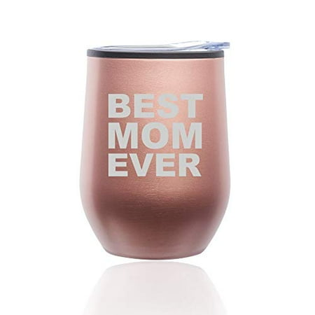 Stemless Wine Tumbler Coffee Travel Mug Glass with Lid BEST MOM EVER (Rose