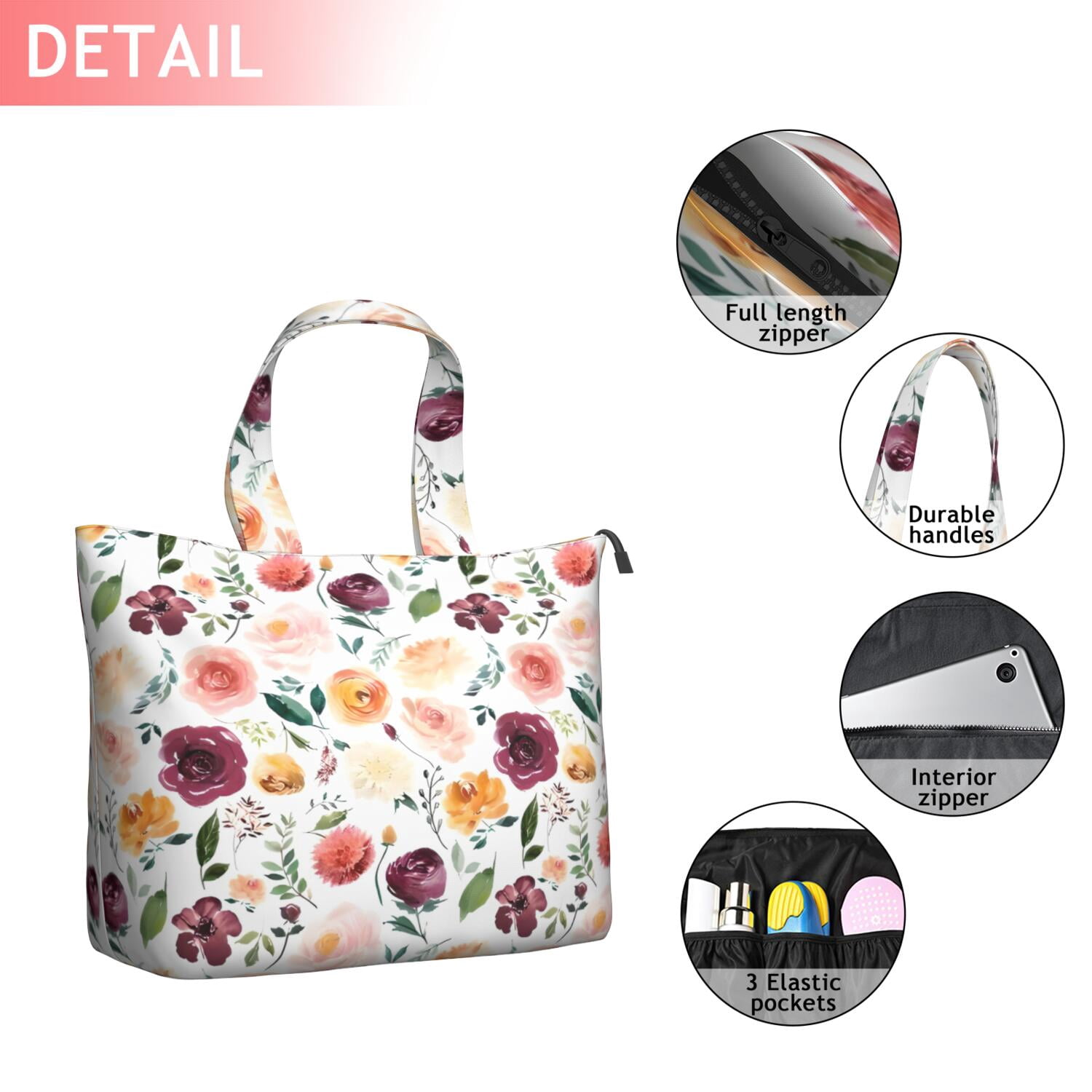 Pioneer Flower Floral Print Pattern Travel Tote Bags for Women Carry On,Large Weekender Bags for Women Travel,Multi Functional Duffle Bag for Work,Shopping,Sports