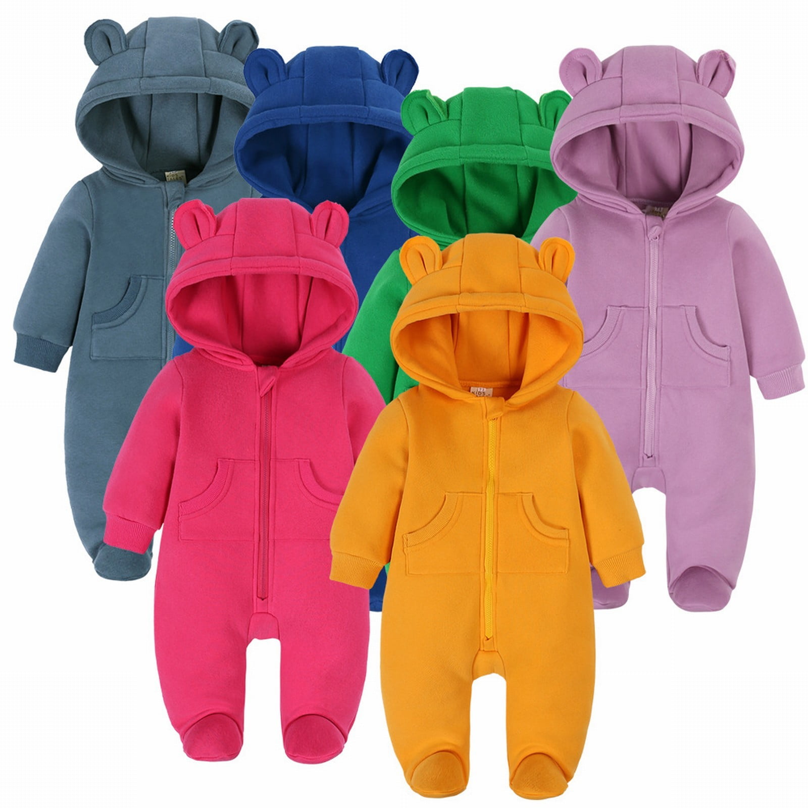 UACY Baby Fleece Jumpsuit Newborn Boys Girls Fuzzy Bear Ears Hooded Outfits Winter Warm Snowsuit Zip Up Onesie (Navy, 18-24 Months)