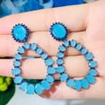 thumbnail image 4 of Oval Cut Matte Blue CZ Long Dangle Drop Earring for Women Fashion Jewelry Gift, 4 of 9