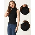 thumbnail image 2 of Camiseta sin mangas con cuello simulado para mujer, cuello alto, sin mangas, acanalado, top de punto Negro M, 2 of 6