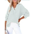 thumbnail image 4 of Breezora Draped V Neck Button Down Shirt Women Oversized Silhouette with French Cuffs for Minimalist Style and Lounge Wear XXXXXL Size Light Blue, 4 of 4