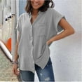 thumbnail image 4 of Scyoekwg Womens Tops Trendy Summer Short Sleeve Lapel Button Shirt Going Out Tops Classic Solid Color Casual Loose Comfy Blouse Tshirt (Gray,XL), 4 of 5