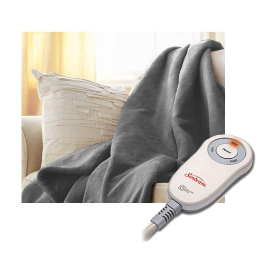 Sunbeam Microplush Electric Heated Throw Blanket Slate Grey