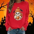thumbnail image 2 of Cute Coffee Ghost Halloween Sweatshirt Women Pumpkin Graphic Crew Neck Long Sleeve Pullover Oversized Fleece Lined Fall Top for Spooky Season and Cozy Lounge Wear, 2 of 5