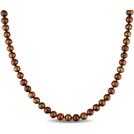 6-7mm Brown Cultured Freshwater Pearl Sterling Silver Strand Necklace, 18