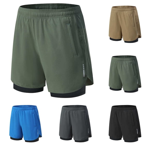Miluxas Men's 2 in 1 Running Shorts Gym Athletic Workout Shorts with Liner Quick Dry with Pockets Khaki XL(XL)