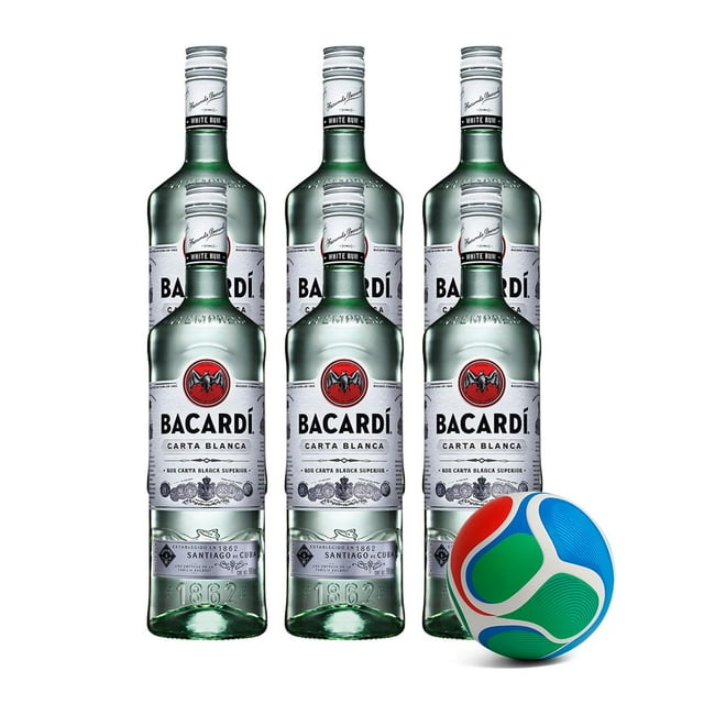 6 Ron Bacardi Carta Blanca 980 ml + Balón Mini