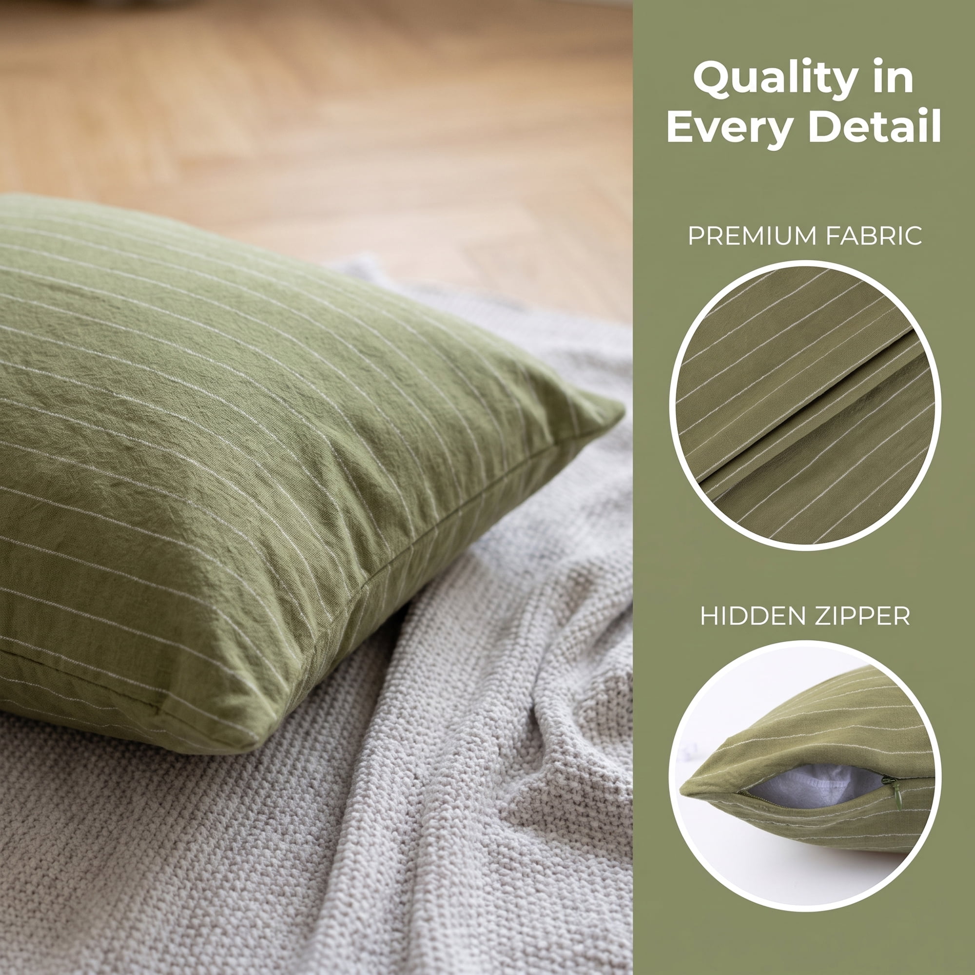 Unique Bargains 2 Pack Fine Stripe Throw Pillow Covers Cotton Blend Cases Green 20"x12"