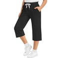 thumbnail image 2 of CQONEPT Girls Capris Elastic Waist Straight Leg Active Cropped Sweatpants Breathable Casual Pants with Pockets Black 9-10Years, 2 of 7
