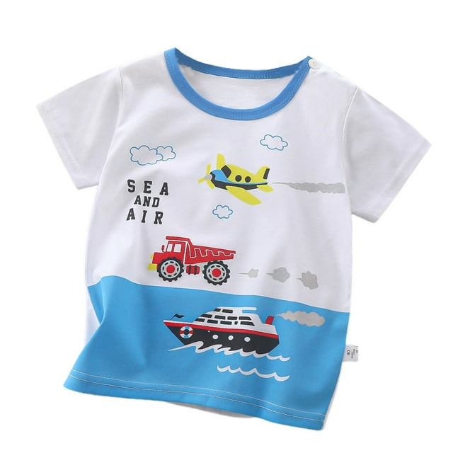 MEZZALL T-Shirt à Manches Courtes Col Rond Dessin Animé pour Filles Garçons Hauts Polyvalents pour Enfants 2-3 Mois