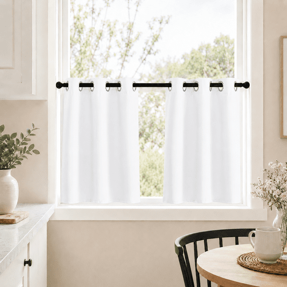 LAPA Life Contemporary White Solid Print Blackout Kitchen Curtains, 33 x 36 in (2 Panels)