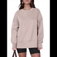 thumbnail image 1 of Sudaderas Oversize para Mujer, Cuello Redondo, Larga, Informales, Holgadas, con Aberturas, para Otoño Caqui L, 1 of 9
