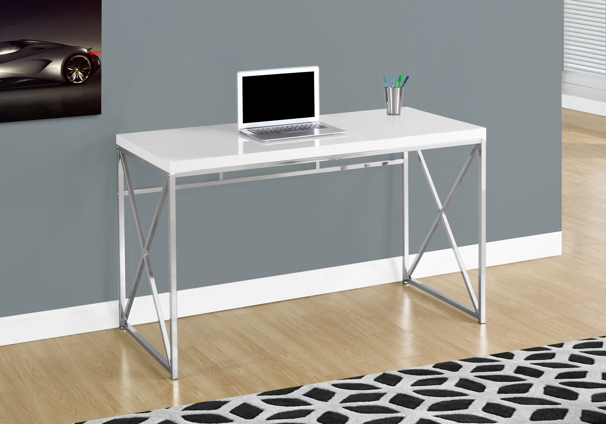 Monarch Writing Desk in White and Silver 