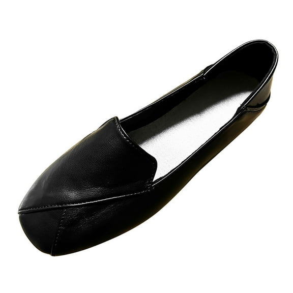 NOKIO Leisure Women's Four Seasons Solid Color Non Slip Flat Square Toe Breathable Slip On Lazy Shoes Women's Flats Shoes Comfortable PU Leather Slip on Shoes for Women
