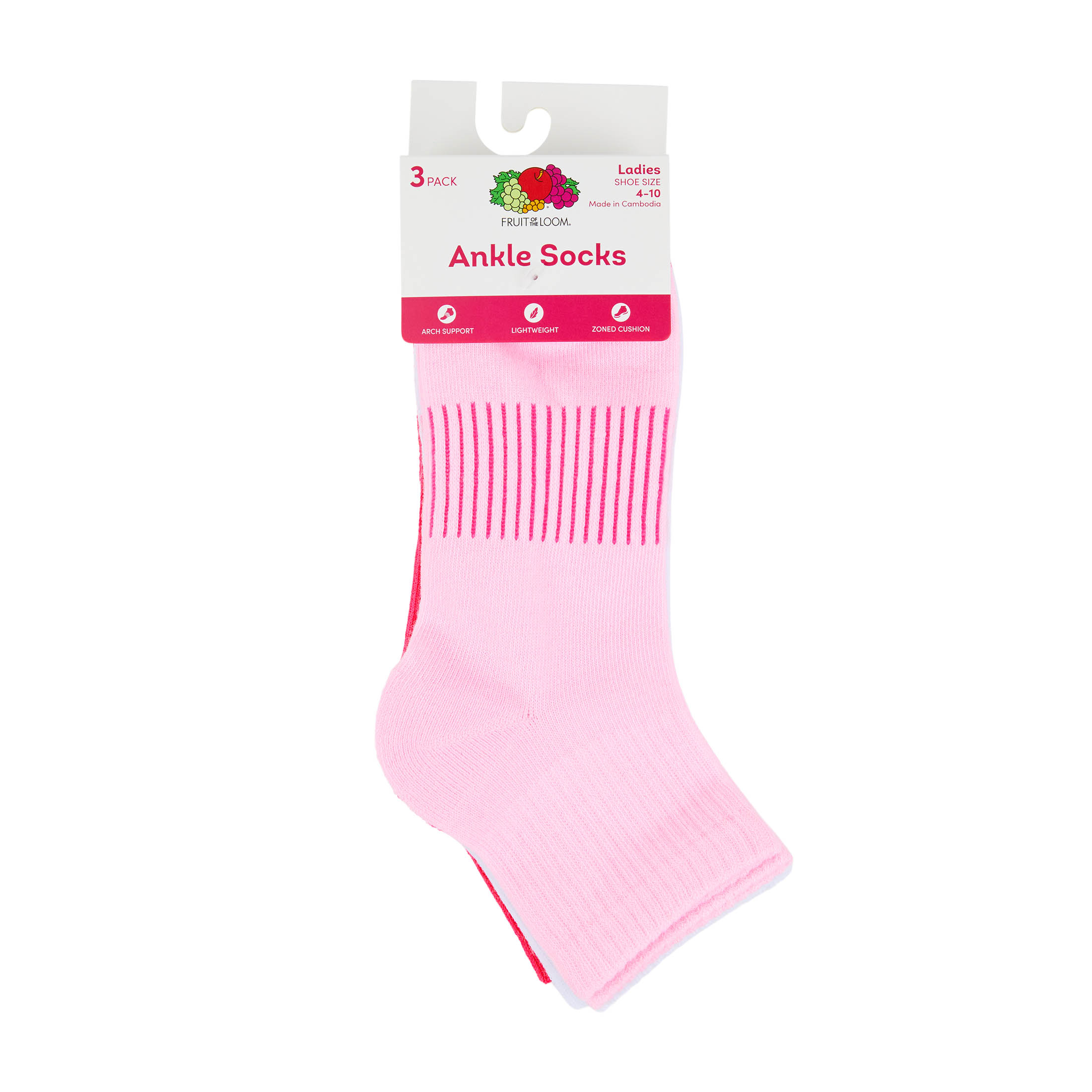 Fruit of the Loom Womens Value Ankle Socks, 3-Pack, Sock Sizes 4-10
