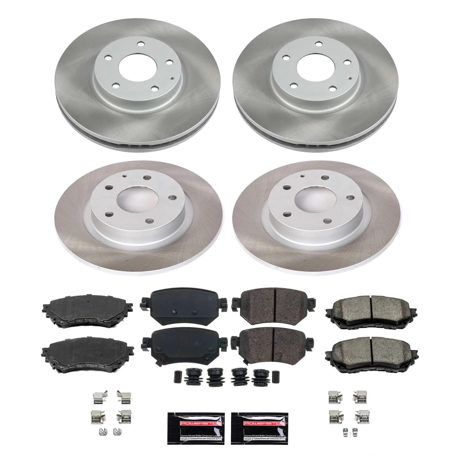 PowerStop Front and Rear Semi-Coated Rotor and Low-Dust Ceramic Brake Pad Kit SC8067