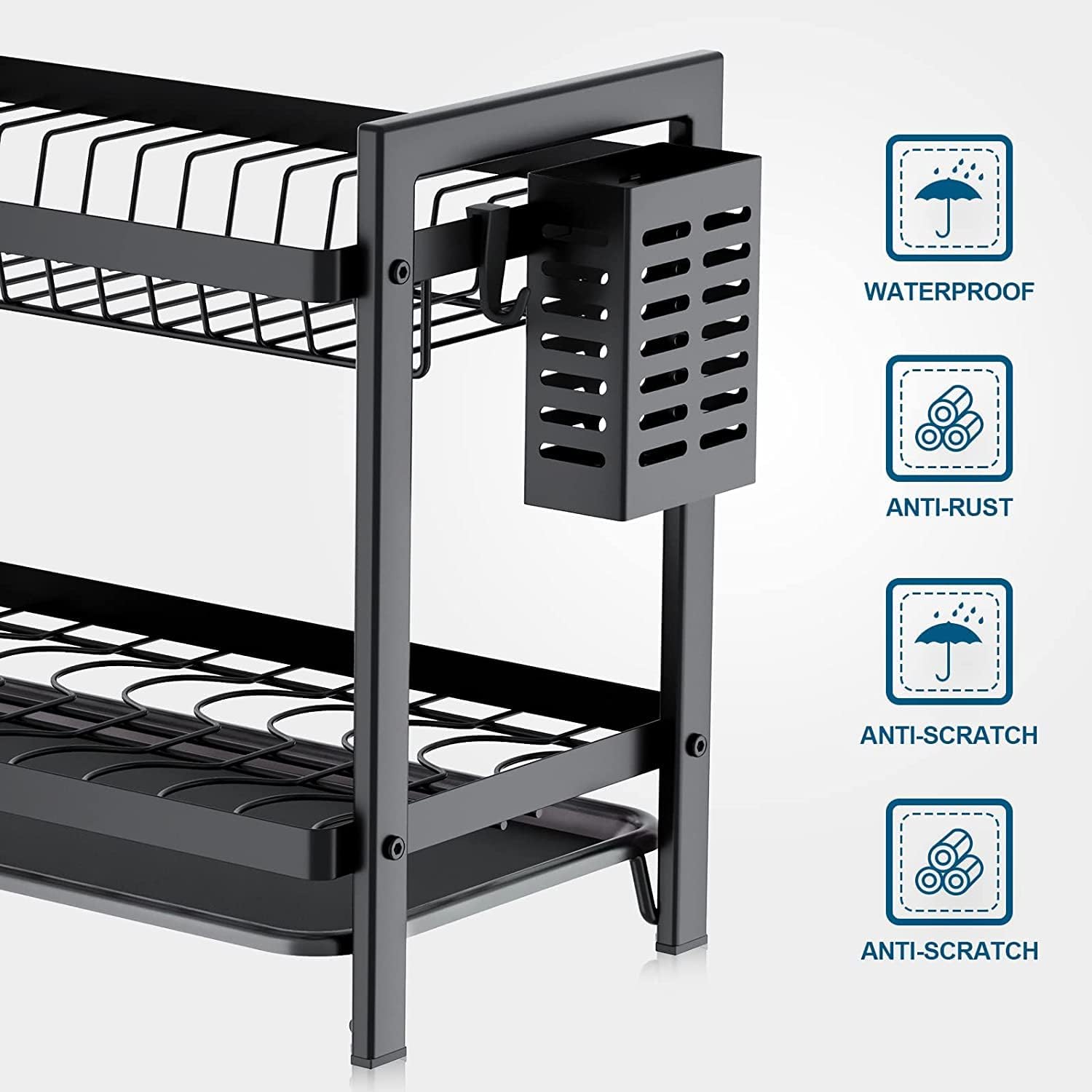 2 Tier Dish Drying Rack with Drain Board Set,Dish Drainer Rack for Kitchen Countertop,Dish Racks for Kitchen Counter, Kitchen Dish Drying Rack,Dish drainers for Kitchen Counter