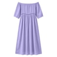 thumbnail image 5 of Horkkom Off the Shoulder Dresses for Women Short Sleeve Solid Color Summer Dresses Flowy Casual Maxi Dresses, S-3XL, 5 of 7