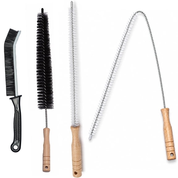 Luxzio Drain Cleaning Brush Set, Flexible Sink & Shower Brush, Refrigerator Coil & Radiator Brush, Thin Crevice Cleaner for Bathroom & Kitchen, 4PCS