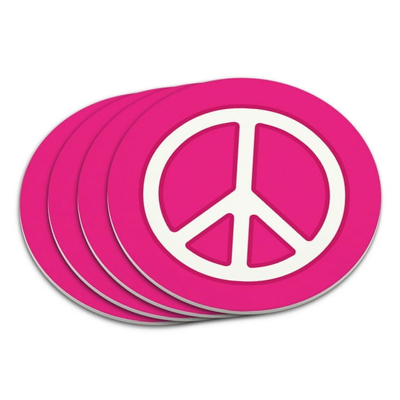 Rounded Peace Sign Symbol Pink Coaster Set