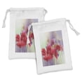 thumbnail image 1 of Flower Fabric Pouch Set of 2, Poppy Flowers Blur Spring Floral Seasonal Romantic Illustration Print, Small Drawstring Bag for Toiletries Masks and Favors, 9" x 6", Lavender and Red, by Ambesonne, 1 of 2