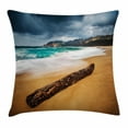 thumbnail image 1 of Driftwood Decor Throw Pillow Cushion Cover, Seascape Theme Old Piece of Tree in the Beach with Stormy Weather, Decorative Square Accent Pillow Case, 18 X 18 Inches, Blue and Ginger, by Ambesonne, 1 of 2