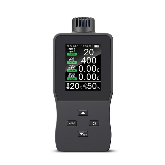 Riwcyla Air Quality Indoor Air Quality Tester HCHO/CO₂/TVOC/PM2.5/Temp/Humidity Air Quality Detector High Precision Sensor Smart Air Quality with Backlight Screen Formaldehyde Air Tester