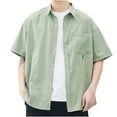 thumbnail image 2 of ALLLIST Mens Shirts Collared Elbow-Length Big And Tall with Pockets Button Down Shirts Green Solid Casual Mens Clothing, 2 of 4