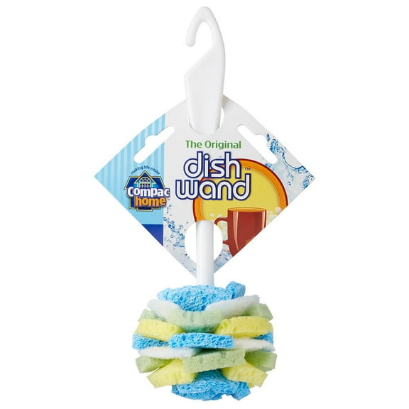 Compac Home Dish Wand Plus Cello, Foam & Scour Sponge Petals Brush and Clean Dishes, Pots, Bottles, & Glassware, 1 Count