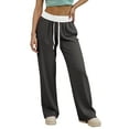 thumbnail image 2 of Women'S Contrast Color Waistband Sweatpants Wide Leg Pants with Drawstring Buckle Dark Gray L, 2 of 8