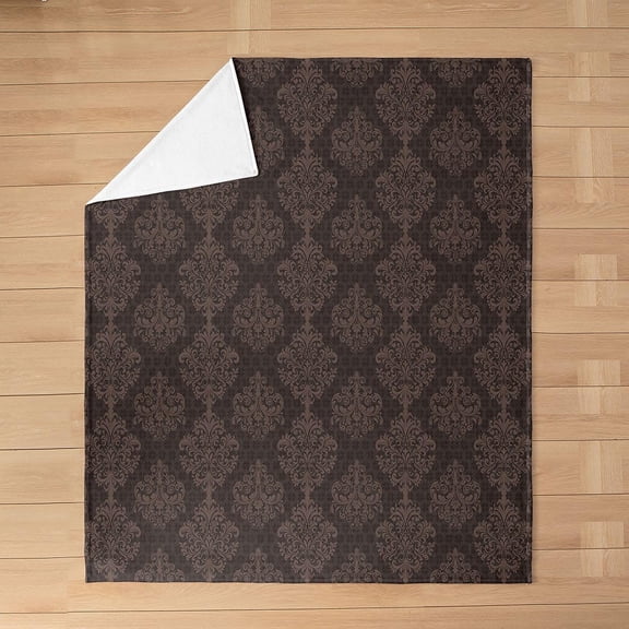 Brown Damask Throw Blanket for Bed and Couch Fluffy Soft Warm Microfiber Fleece Blanket