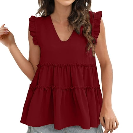 

Camisole Shelf Bra Women Floral Shirt Casual Sleeveless Summer Neck Tiered V Peplum Crap Tops for Women