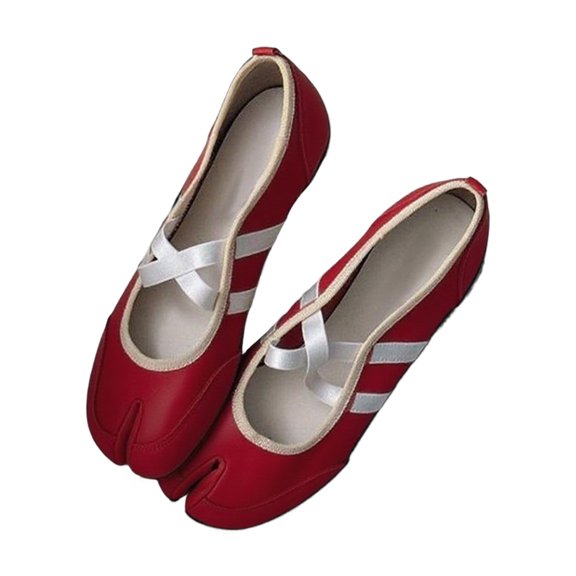 HUISZJ Women Elegant Ballet Flats Cross Strap Split Toe Shoes Casual Sneaker Casual Shoes （Red 40）