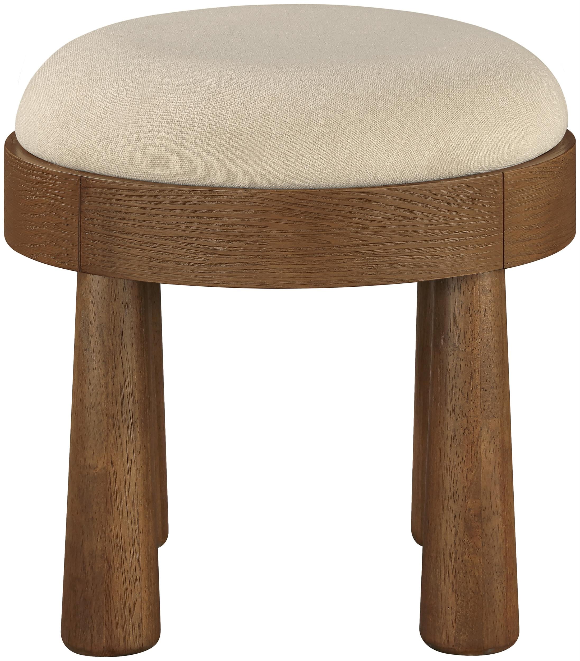 Meridian Furniture Larea Beige Linen Textured Fabric Upholstered Ottoman
