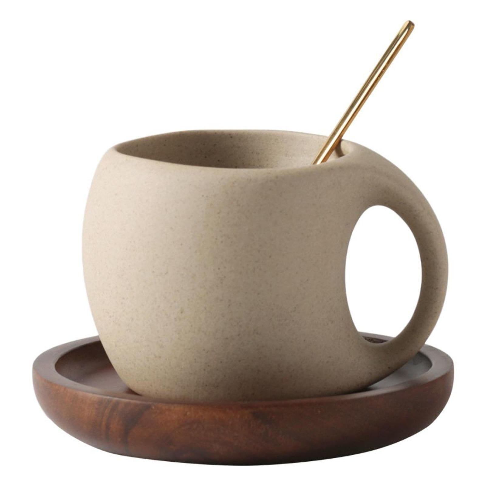 kowaku Ceramic Coffee Mug Coffee Cup Wide Mouth with Handle Unique 250ml Beverage Drink Cup Espresso Cup for Cafe Kitchen Restaurant with Saucer