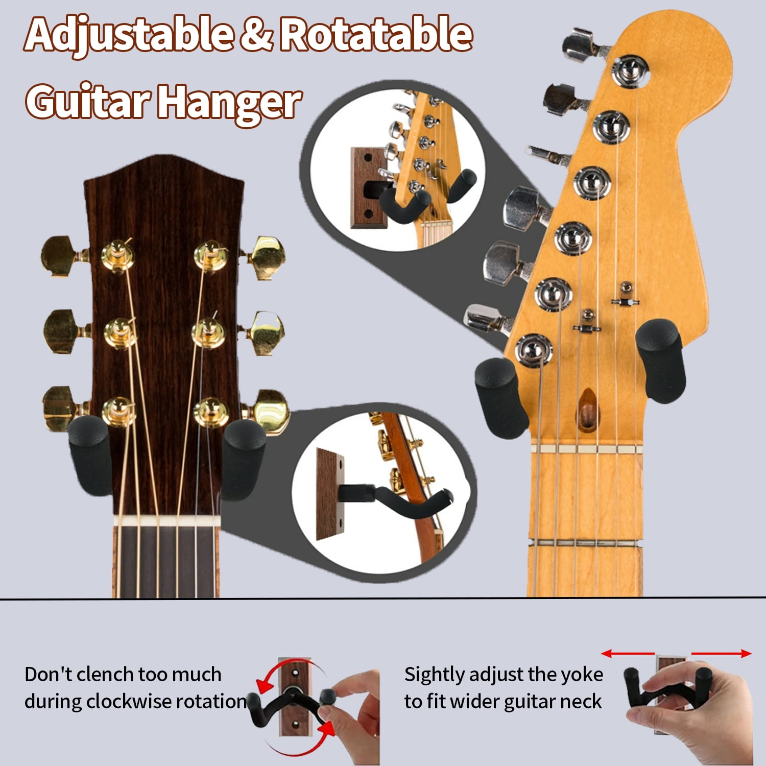 2 Pack Guitar Wall Mount,U-Shaped Guitar Wall Hanger Mount, Black Walnut Wood Guitar Hanger, Guitar Holder Hook for Acoustic, Electric Guitar, Banjo, Bass with Guitar Cleaning Cloth