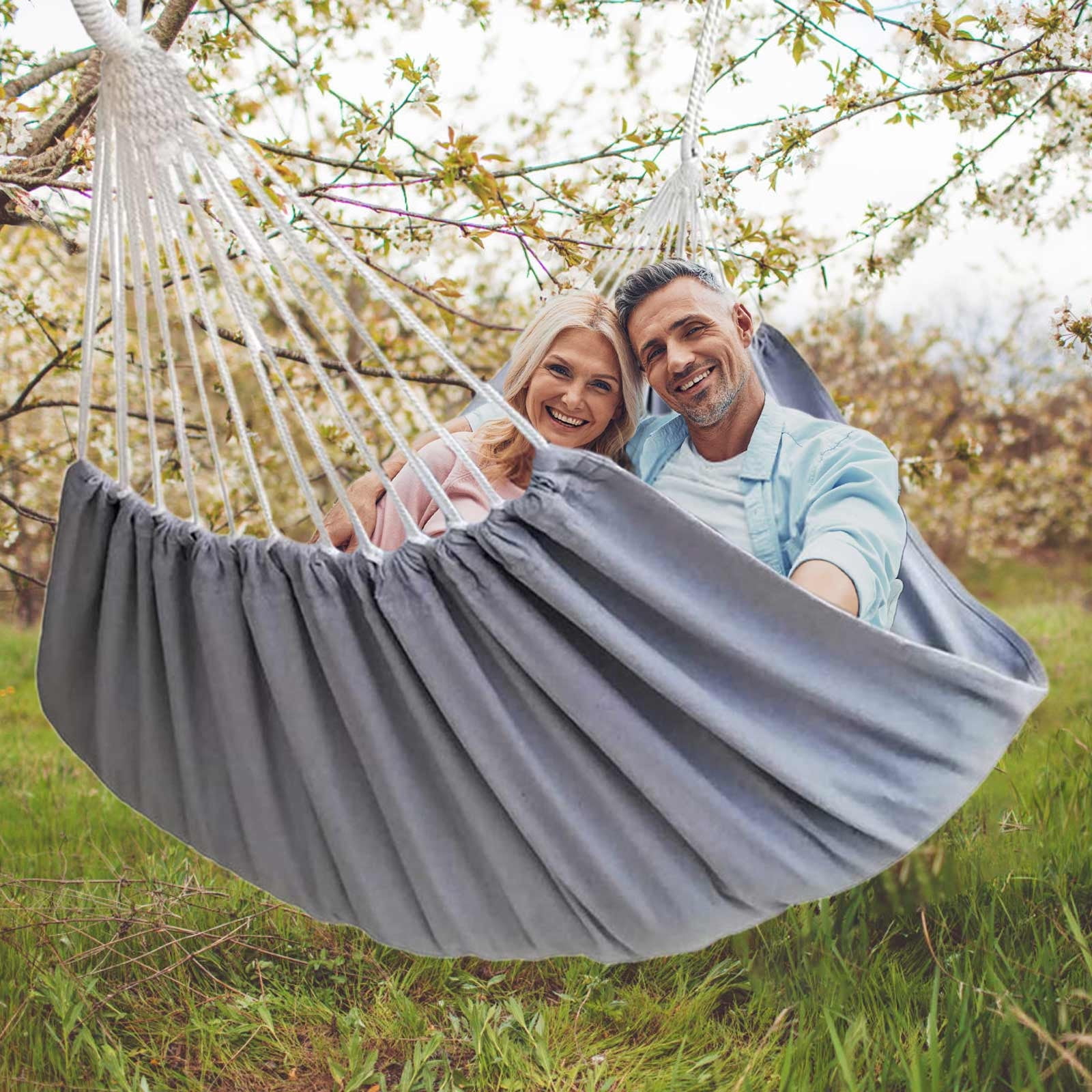 Kabnic Brazilian Double Hammock for 2 People, Extra Large 660lbs Capacity, Canvas Cotton Hammock for Camping, Patio, Porch, Garden, Backyard - Includes Travel Bag & Tree Straps