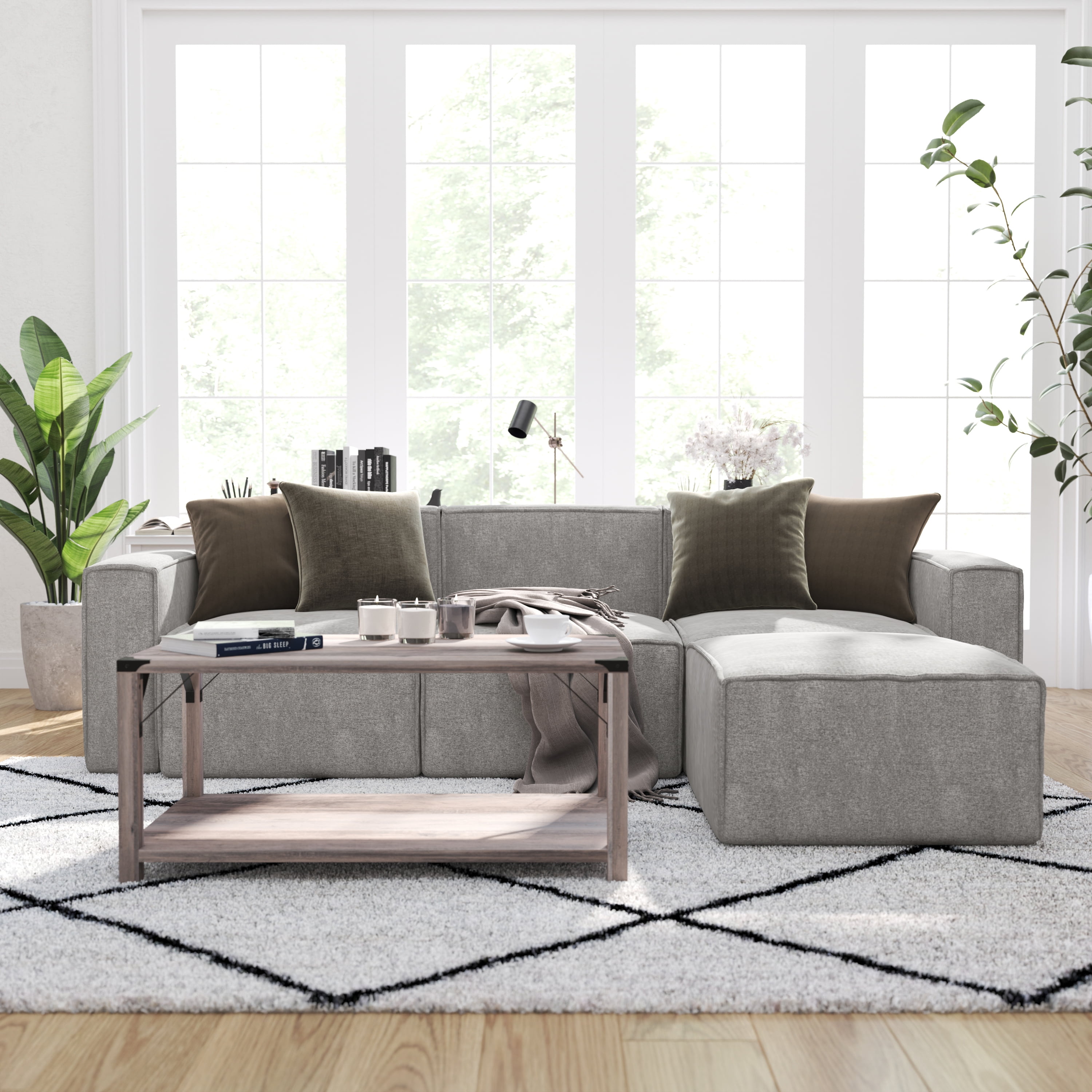 Merrick Lane Modular Ottoman Footrest in Gray