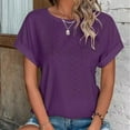 thumbnail image 7 of Tittly T Shirts for Women Spring Tops for Women Women's Spring Summer Solid Color Hollow Breathable Round Neck Loose Short Sleeved T Shirt Top Tshirts Shirts Basic Tees Purple L, 7 of 7