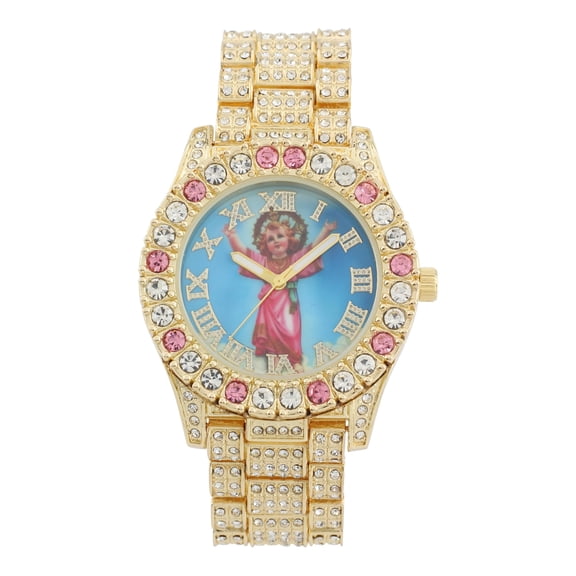 Charles Raymond Women's Big Rocks Bezel Colored Dial with Roman Numerals Fully Iced Out Watch - ST10327LA (ST10327LA BJ Gold)