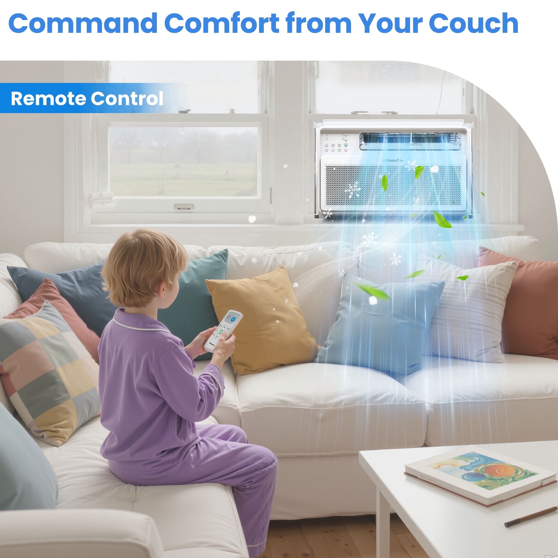 Uhomepro 10000 BTU Smart Inverter Window Air Conditioner, Cools 450 Sq.Ft with 4 Modes, Washable Filter, 35% Energy Saving, App/Remote and LED Control, 42 dB Noise for Living Room, Easy to Install