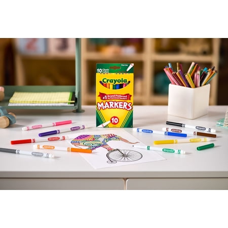 Crayola Fine Line Markers, Classic Colors, 10 Count, Back to School Supplies for Kids and Teachers, Classroom Essentials, Gifts, 3+
