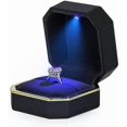 thumbnail image 3 of Luxury Ring Box, Square Velvet Wedding Ring Case Jewelry Gift Box with LED Light for Proposal Engagement Wedding, Black, 3 of 5